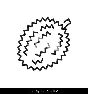 Icône de la ligne de dessert tropicale durian demi-coupe de fruits exotiques isolés. Vecteur sentant des fruits, contour de fruit de pain jackfruit avec des pointes, sna végétarien Illustration de Vecteur