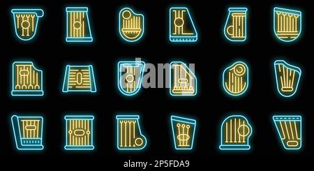 Les icônes Kantele définissent le vecteur de contour. Musique acoustique. Couleur néon culture corde sur noir Illustration de Vecteur