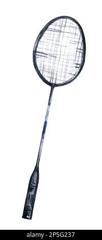 illustration de la raquette de badminton, croquis d'aquarelle, équipement de sport dessiné à la main, jeu d'été Banque D'Images