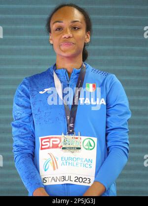 Istanbul, Turquie. 05th mars 2023. Larissa IAPICHINO d'Italie Podium 60m haies hommes final pendant les Championnats européens d'athlétisme en salle 2023 sur 5 mars 2023 à l'aréna Atakoy à Istanbul, Turquie. Photo de Laurent Lairys/ABACAPRESS.COM crédit: Abaca Press/Alay Live News Banque D'Images