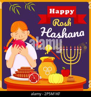 Bonne Rosh Hashanah, douce fille juive Illustration de Vecteur