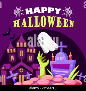 Joyeux Halloween, un fantôme dans un endroit hanté Illustration de Vecteur