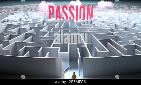 Une personne vulnérable devant un grand obstacle et un défi pour trouver un chemin vers la passion. Une lutte pour passer par un labyrinthe de difficultés et de probl Banque D'Images