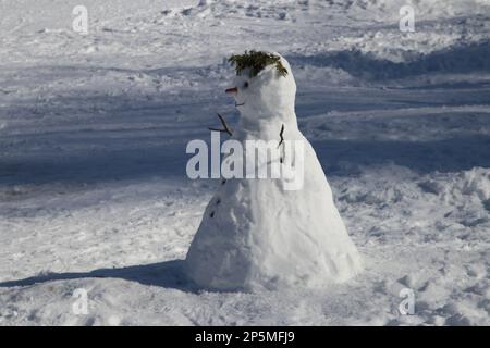 Bonhomme de neige fait par les enfants, l'hiver et le personnage de noël Banque D'Images