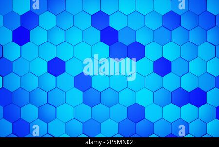 Résumé technologique bleu hexagonal arrière-plan 3D rendu. Texture de l'arrière-plan du mur. Paroi avec hexagones texturés. Toile de fond nid d'abeilles Banque D'Images