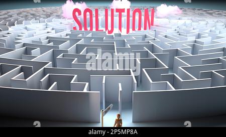 Une personne vulnérable face à un grand obstacle et un défi pour trouver une solution. Une lutte pour passer par un labyrinthe de difficultés et de prob Banque D'Images