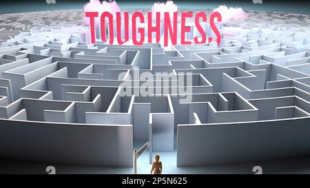 Une personne vulnérable devant un grand obstacle et un défi pour trouver un chemin vers la ténacité. Une lutte de passer par un labyrinthe de difficultés et pro Banque D'Images