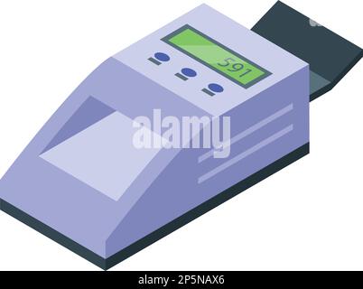 Vecteur isométrique de l'icône du détecteur de devises. Machine à billets. Panneau financier Illustration de Vecteur