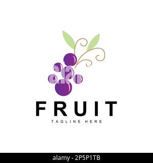 Logo de raisin, vecteur de fruits de ferme, conception de fruits violets frais, icône de produit de raisin, boutique de fruits Illustration de Vecteur