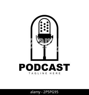 Logo de podcast, Vector, casque et chat, conception de microphone vintage simple Illustration de Vecteur