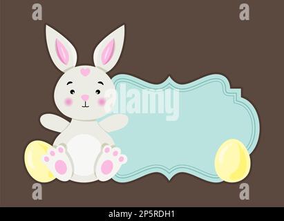 Joli dessin animé de lapin de pâques avec panneau vierge Banque D'Images