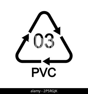 Panneau de recyclage en polychlorure de vinyle de forme triangulaire avec flèches. 03 icône en plastique PVC réutilisable isolée sur fond blanc. Protection de l'environnement Illustration de Vecteur