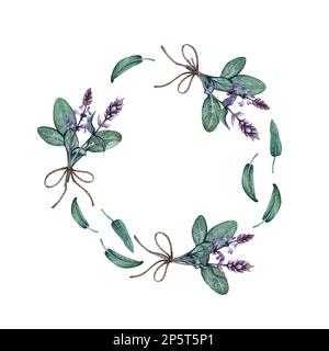 une couronne de fleurs et de branches de sauge Banque D'Images