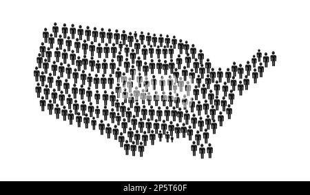 Les résidents des États-Unis avec une grande foule de personnes icône formant le symbole du pays des États-Unis sur fond blanc. Habitants et population des États-Unis . Banque D'Images