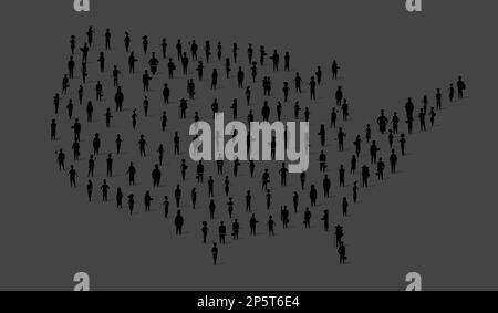 USA population avec une foule de personnes icône formant le symbole du pays américain sur fond sombre. États-Unis habitants . Banque D'Images