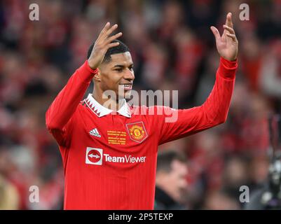 26 Fév 2023 - Manchester United / Newcastle United - Carabao Cup - final - Wembley Stadium Marcus Rashford de Manchester United célèbre la victoire de la finale de la Carabao Cup. Image : Mark pain / Alamy Live News Banque D'Images