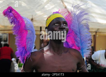 Une cérémonie colorée pour célébrer la première récolte du fruit sacré de la marula qui est également utilisé pour préparer de la bière traditionnelle à Limpopo, en Afrique du Sud Banque D'Images