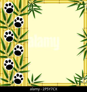 Cadre naturel avec des pattes en bambou et panda avec un espace vide pour votre texte. Illustration de Vecteur