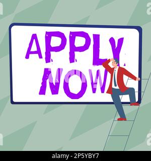 Écriture du texte affiché s'applique maintenant. Mot écrit sur un acte d'une personne pour acquérir l'emploi lié à la profession Banque D'Images