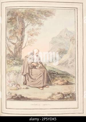 Capucin contenté, feuille de 'A Collection of Dresses by David Allan principalement from nature', David Allan (Alloa, Écosse, 1744 - 1796) 1776 Banque D'Images