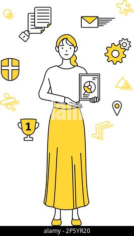 Image de DX, Une jeune femme vêtue de façon décontractée utilisant la technologie numérique pour améliorer son entreprise, Vector Illustration Illustration de Vecteur