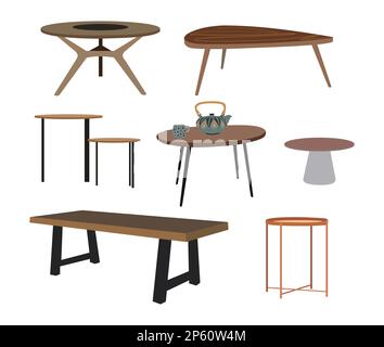 Vecteur de jeu de tables différent isolé sur blanc. Illustration de Vecteur