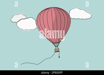 dessin d'une seule ligne en couleur continue de ballon d'air chaud, illustration vectorielle de dessin au trait Illustration de Vecteur