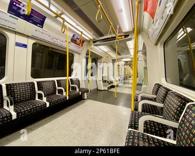 Vide Carriage, Underground, Londres, Angleterre, Royaume-Uni. Banque D'Images