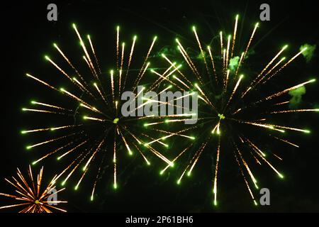 De magnifiques feux d'artifice lumineux illuminent le ciel nocturne Banque D'Images