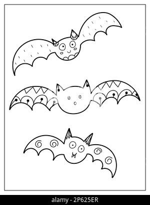 Page de coloriage Halloween avec des chauves-souris mignons. Des personnages effrayants sont imprimés pour le livre de coloriage Illustration de Vecteur