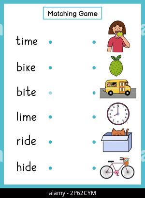 Jeu de mise en correspondance phonique avec règle d'orthographe i-e. Faites correspondre les mots sonores phoniques Illustration de Vecteur