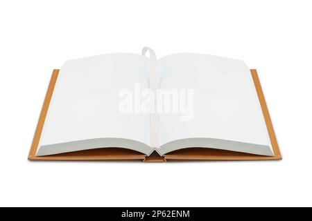 gros plan d'un livre blanc vierge isolé sur fond blanc. vue de dessus Banque D'Images