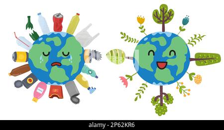 Conservez l'imprimé planète avec un joli personnage. Deux États de la Terre Illustration de Vecteur
