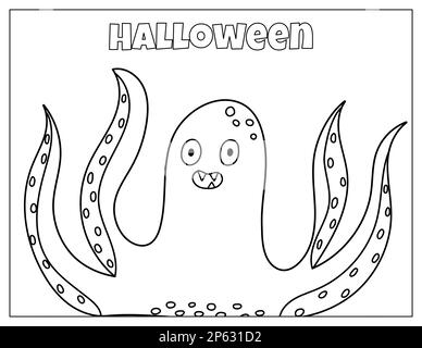 Page de coloriage Halloween avec piquant monstre Illustration de Vecteur