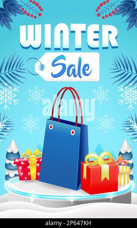 Soldes d'hiver, 3D sacs à provisions et cadeaux Illustration de Vecteur