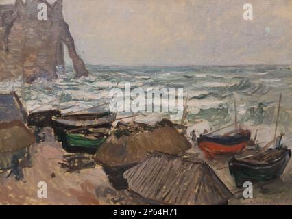 Fischerboote am Strand von Etretat par le peintre impressionniste français Claude Monet au Musée Wallraf-Richartz, Cologne, Allemagne Banque D'Images