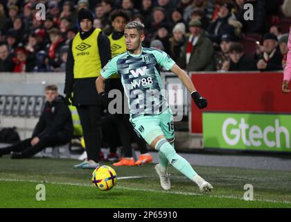 6th mars 2023 ; Gtech Community Stadium, Brentford, Londres, Angleterre ; Premier League football, Brentford versus Fulham ; Andreas Pereira de Fulham Banque D'Images