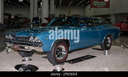 DETROIT, MI/États-Unis - 24 février 2023 : une restauration Chevrolet Chevelle 1969, à Detroit AutoRama. Banque D'Images