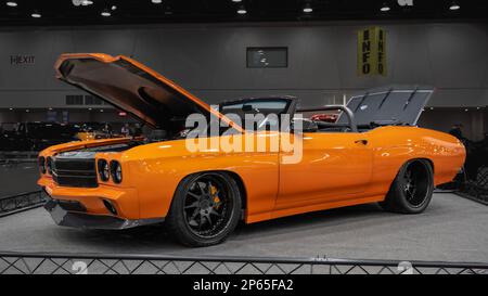 DETROIT, MI/États-Unis - 24 février 2023 : une interprétation Chevrolet Chevelle 1970, à Detroit AutoRama. Banque D'Images