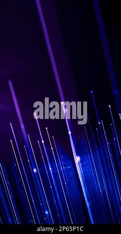 Voyants LED connectés par des points, connexion de communication de données de concept rapide par des fibres. Téléchargement d'informations de connexion métaverse. Taille verticale. Banque D'Images