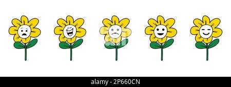 Ensemble d'émoticônes de dessin animé de tournesol de haute qualité. Illustration de Vecteur