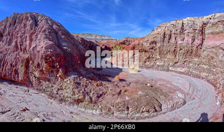 Un virage dans le ruisseau qui traverse le bassin rouge dans le parc national de la forêt pétrifiée, Arizona, États-Unis d'Amérique, Amérique du Nord Banque D'Images