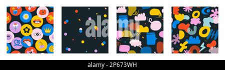 Divers patchs, épingles, timbres, autocollants. Motif sans couture Illustration de Vecteur