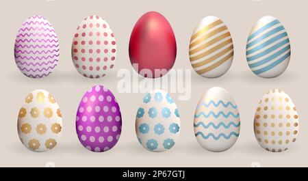 3D ensemble d'œufs de Pâques réalistes. Collection or coloré de printemps vecteur traditionnel élément Illustration de Vecteur