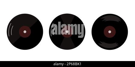 Jeu de plaques de vinyle en plastique de couleur noire. Disques compacts de style rétro. Illustration de Vecteur