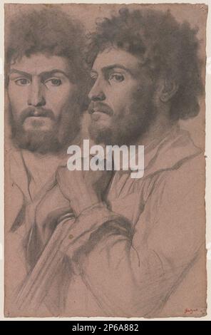 Hilaire-Germain-Edgar Degas, deux études de portrait d'un homme, vers 1856–57, graphite avec des notes de craie blanche sur papier vélin rose. Banque D'Images