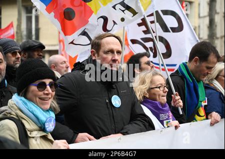 Paris, France. 07th mars 2023. Laurent Escure, UNSA pendant la grève de 7 mars 2023 à Paris. Photo de Tomas Stevens/ABACAPRESS.COM crédit: Abaca Press/Alay Live News Banque D'Images