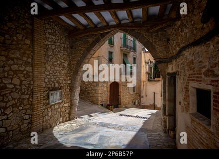 Rues de Barbera de la Conca, Conca de Barbera, Tarragone, Catalogne, Espagne Banque D'Images