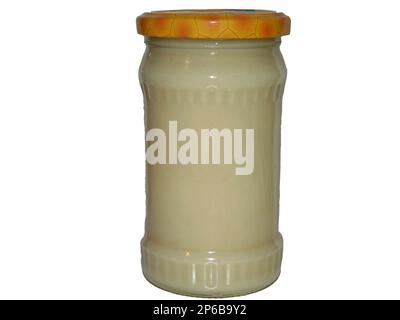 un pot de miel de colza isolé sur blanc Banque D'Images