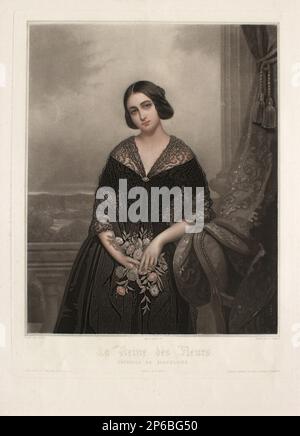 Hippolyte Louis Garnier, la reine des fleurs (Estrella de Barcelone), 1812–1866, aquaint teinté à la main et gravure sur papier vélin. Banque D'Images